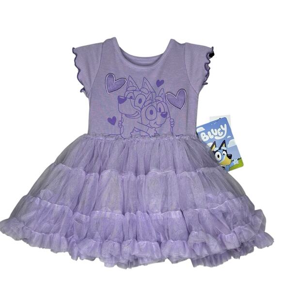 Bluey Baby Girls Graphic Tutu Dress with Short Sleeves 18 Months Purple New - Picture 1 of 9